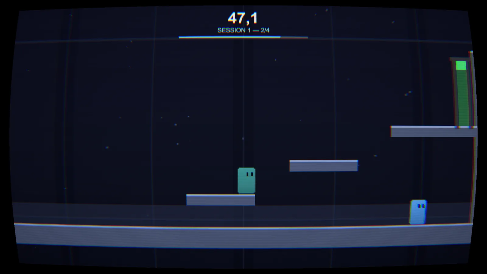 Session 1 — your echo (blue) replays the path you just traced, eight seconds behind.