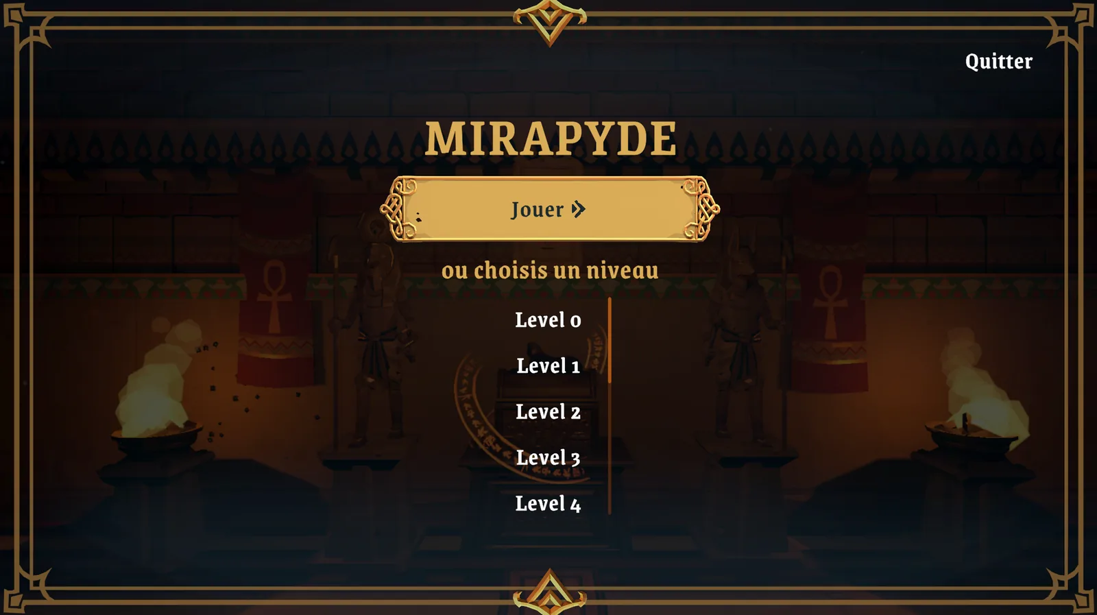 Title screen and level select.