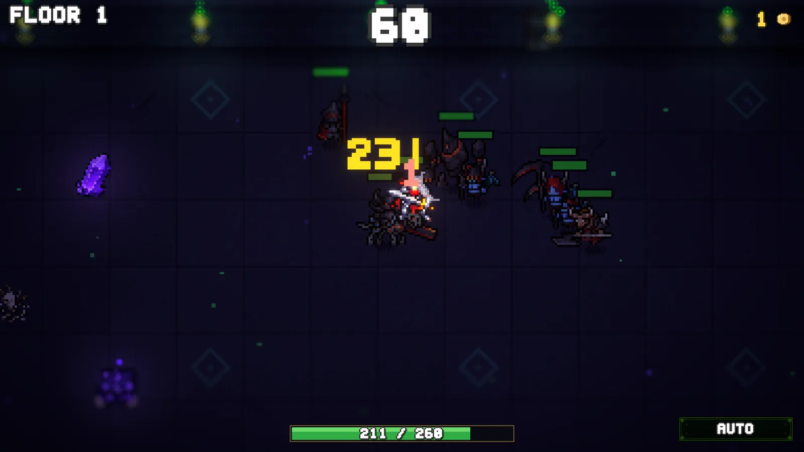 Picked-up items compose the character's build.